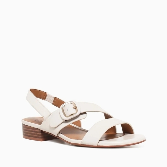 New! Naturalizer Meesha Leather Strappy Block Heel Sandal with Gold Buckle - Picture 1 of 13